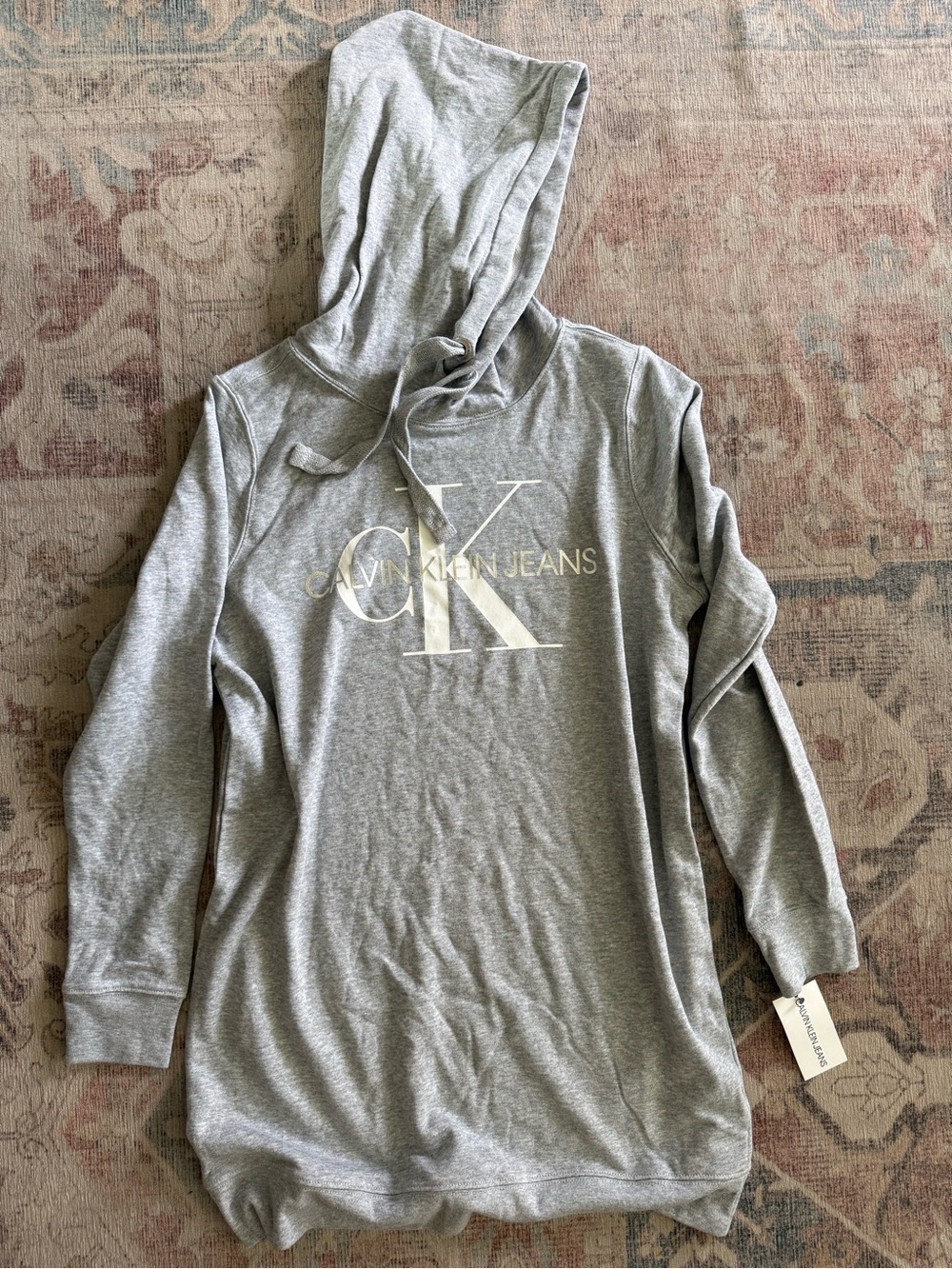 Calvin Klein Jeans Light Gray Hooded Long Sleeve Dress